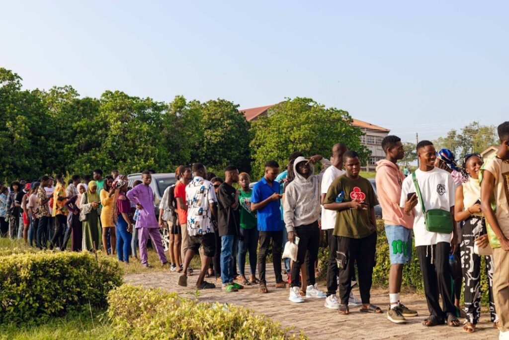 Campus Student Queueing to get into Cinema